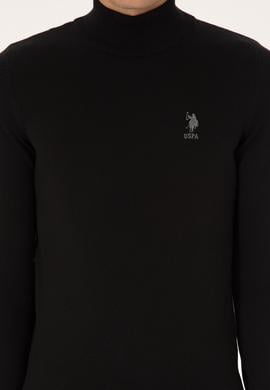 Erkek Slim Fit Yarım Balıkçı Yaka Siyah Basic Kazak - 50307783025