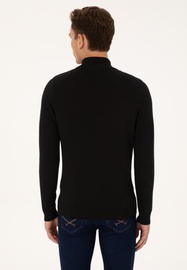 Erkek Slim Fit Yarım Balıkçı Yaka Siyah Basic Kazak - 50307783025