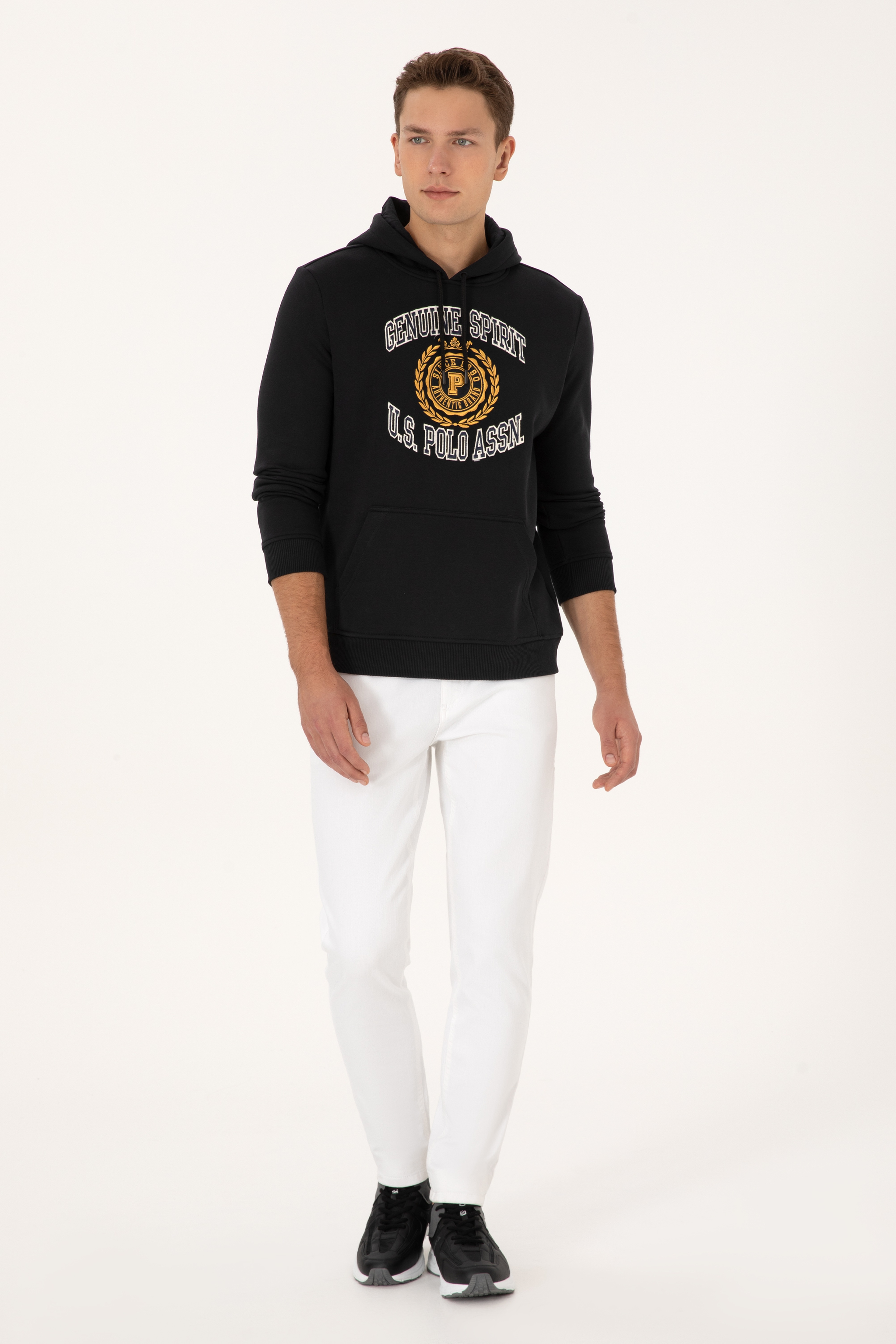 Erkek Regular Fit Kapüşonlu Şardonlu Siyah Sweatshirt - Image 4