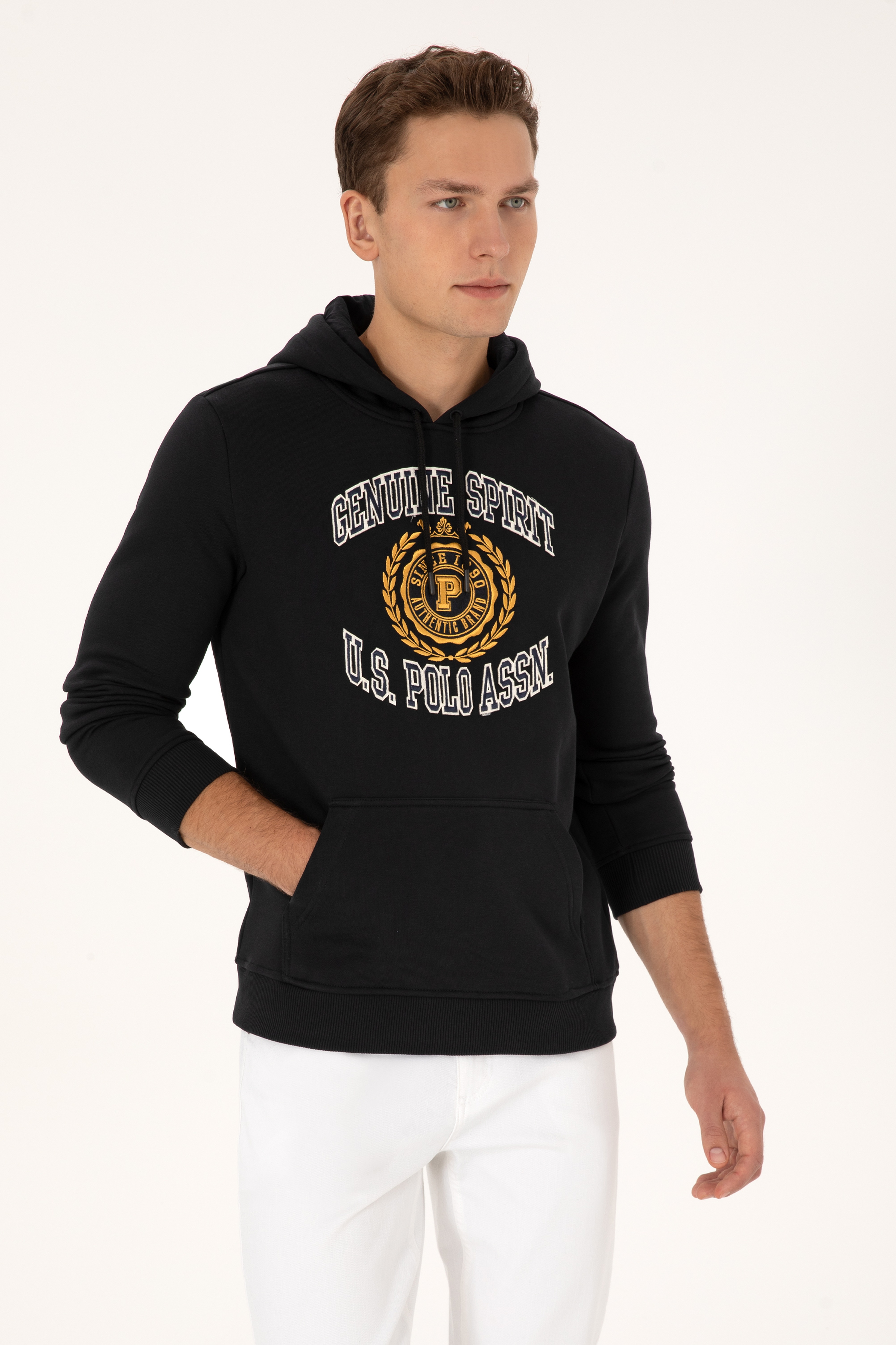 Erkek Regular Fit Kapüşonlu Şardonlu Siyah Sweatshirt - Image 3
