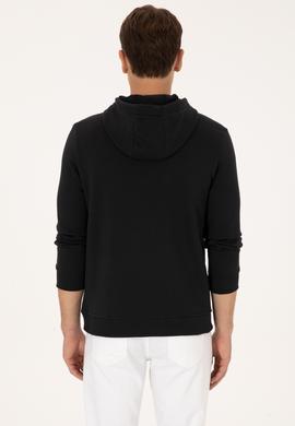 Erkek Regular Fit Kapüşonlu Şardonlu Siyah Sweatshirt - 50308999054