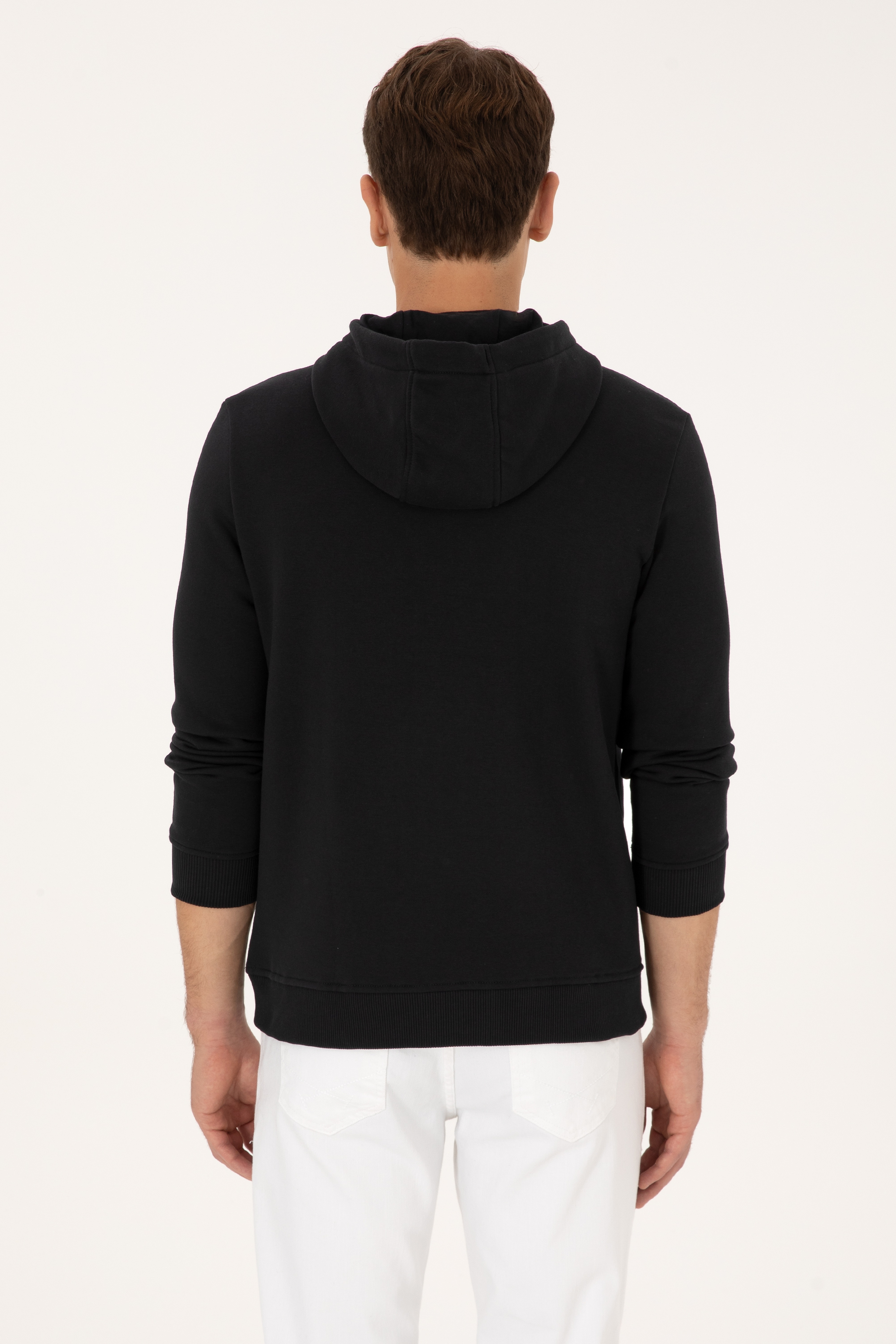 Erkek Regular Fit Kapüşonlu Şardonlu Siyah Sweatshirt - Image 5