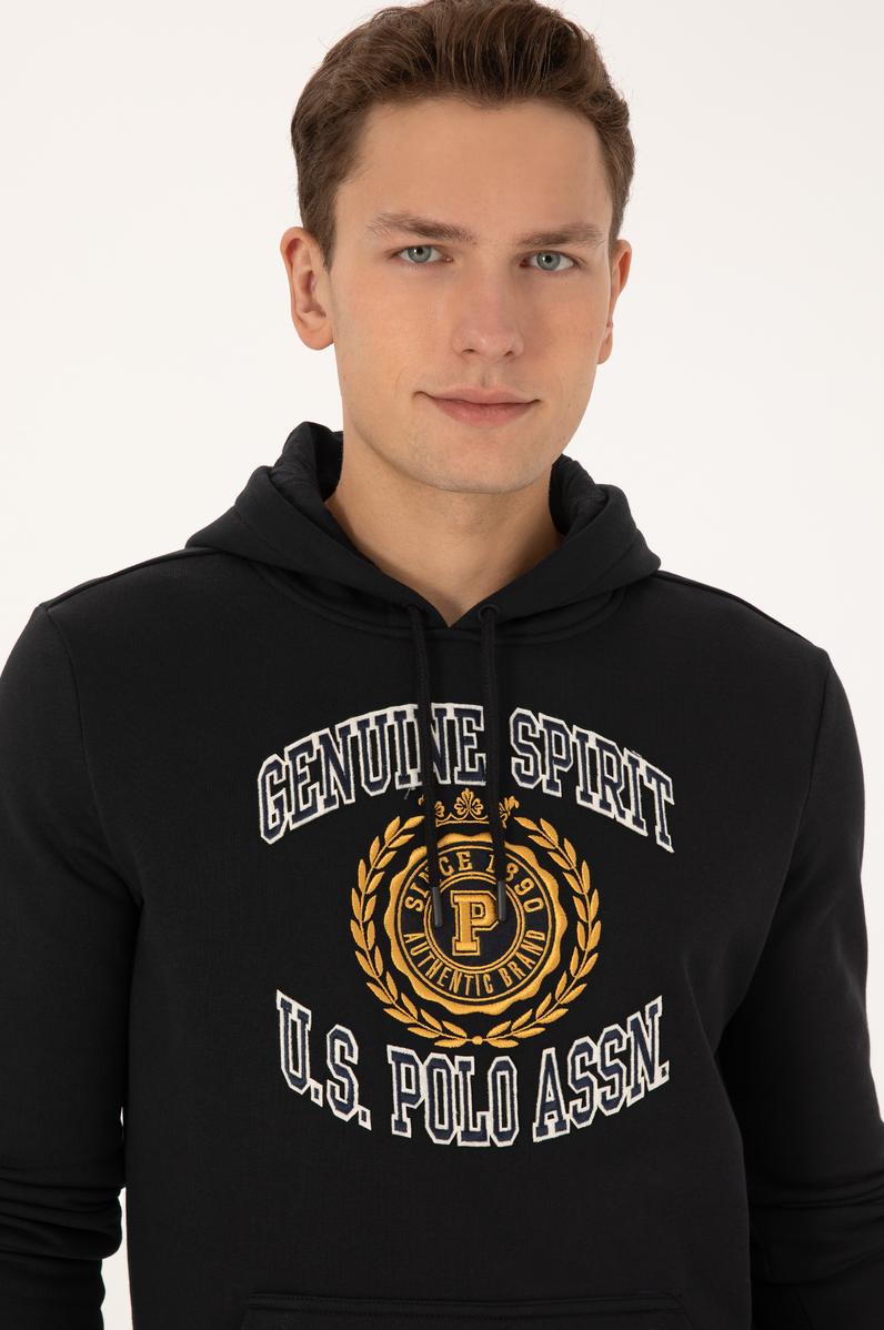 Erkek Regular Fit Kapüşonlu Şardonlu Siyah Sweatshirt