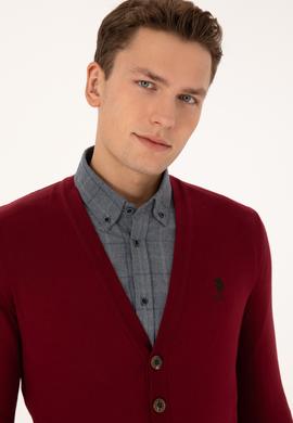 Erkek Bordo Basic Triko Hırka - 50313702035