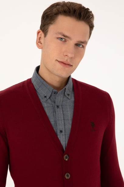 Erkek Bordo Basic Triko Hırka