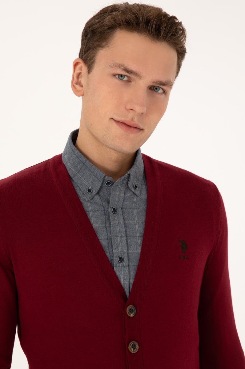 Erkek Bordo Basic Triko Hırka