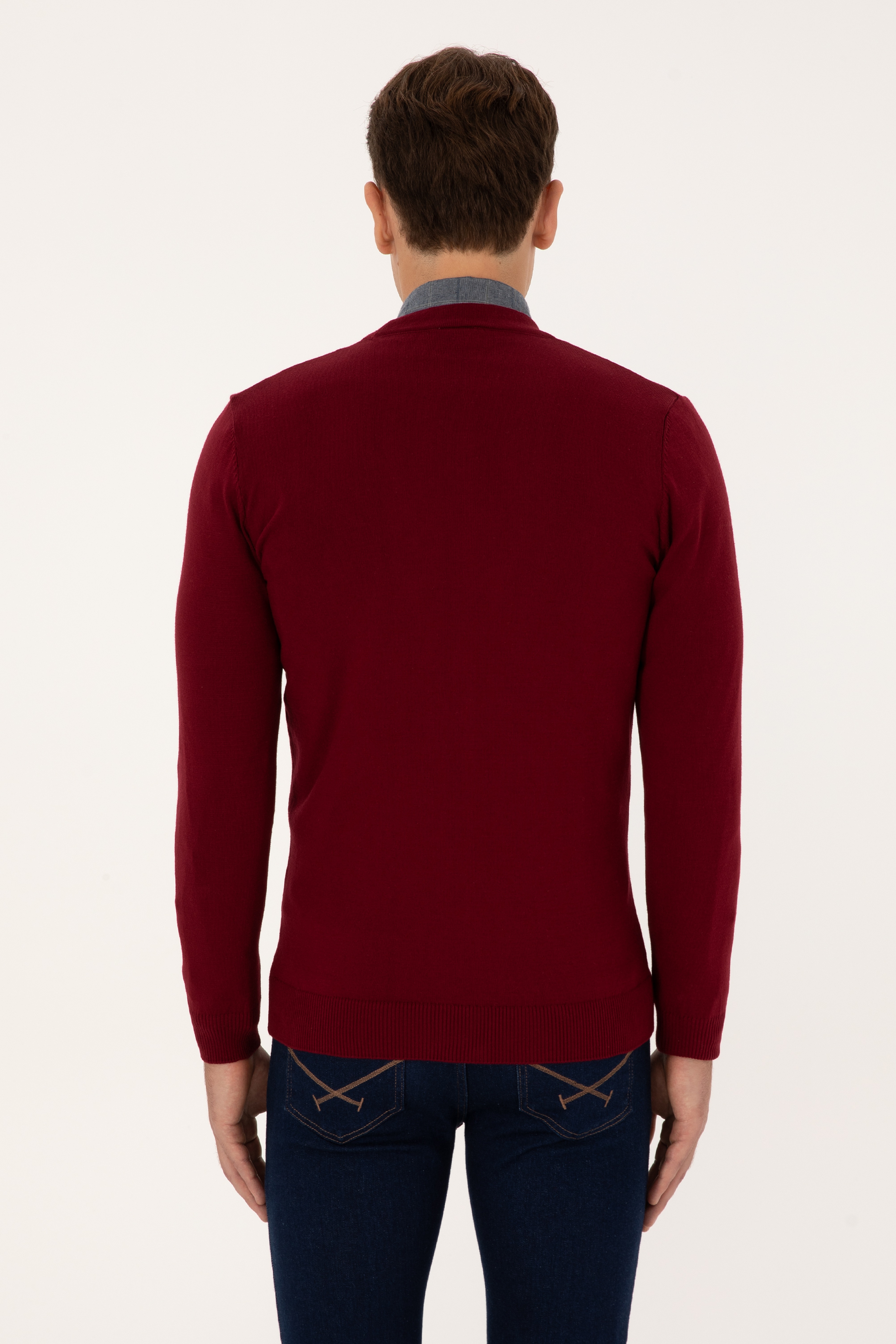 Erkek Bordo Basic Triko Hırka - Image 5