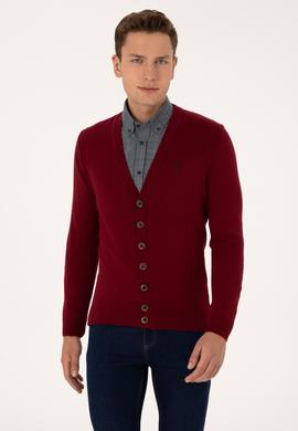 Erkek Bordo Basic Triko Hırka - 50313702035