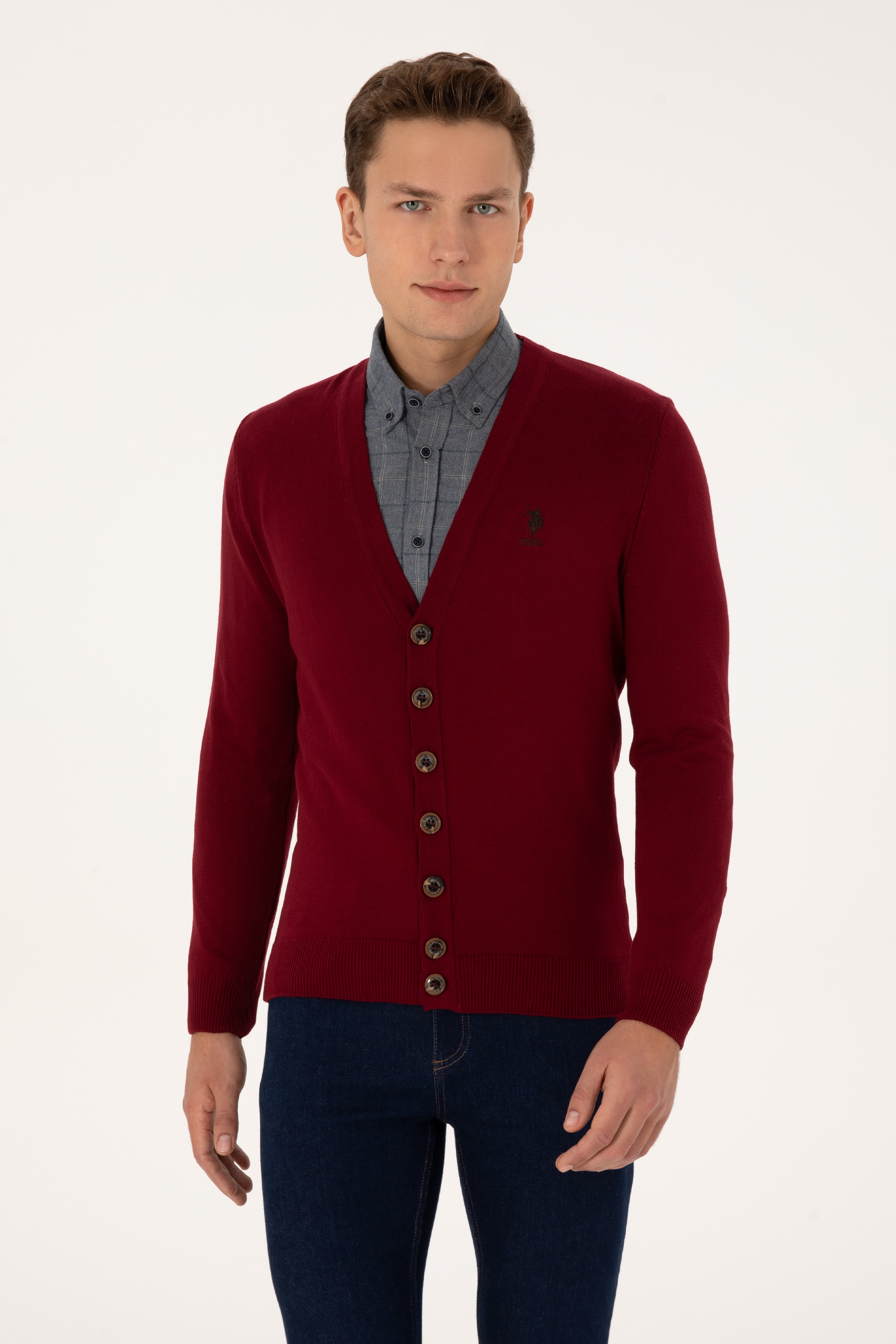 Erkek Bordo Basic Triko Hırka