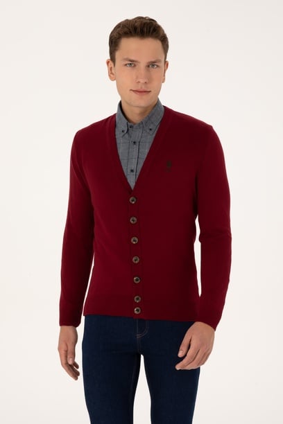 Erkek Bordo Basic Triko Hırka