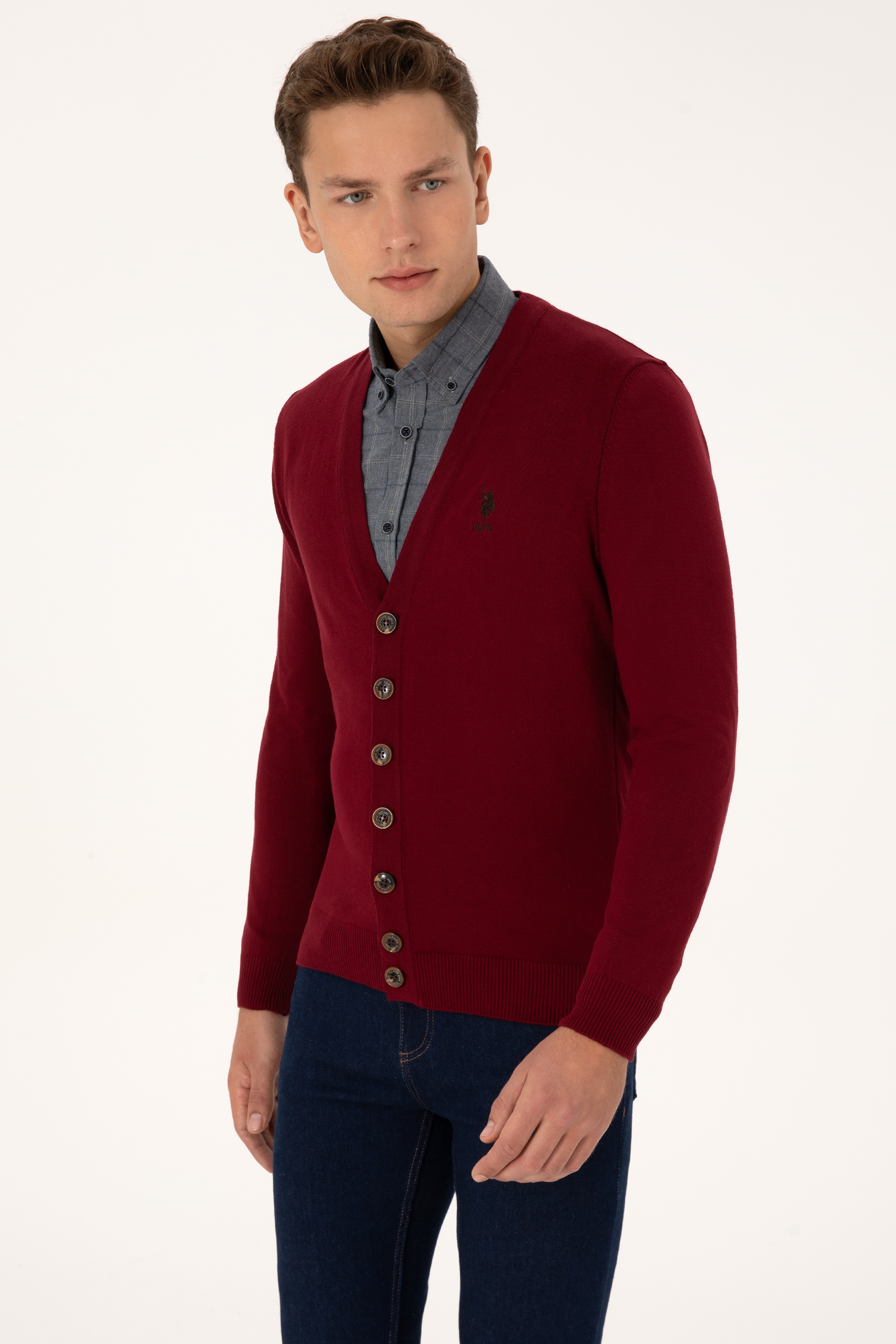 Erkek Bordo Basic Triko Hırka