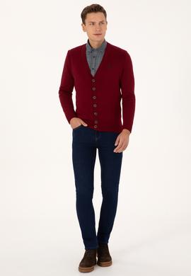 Erkek Bordo Basic Triko Hırka - 50313702035