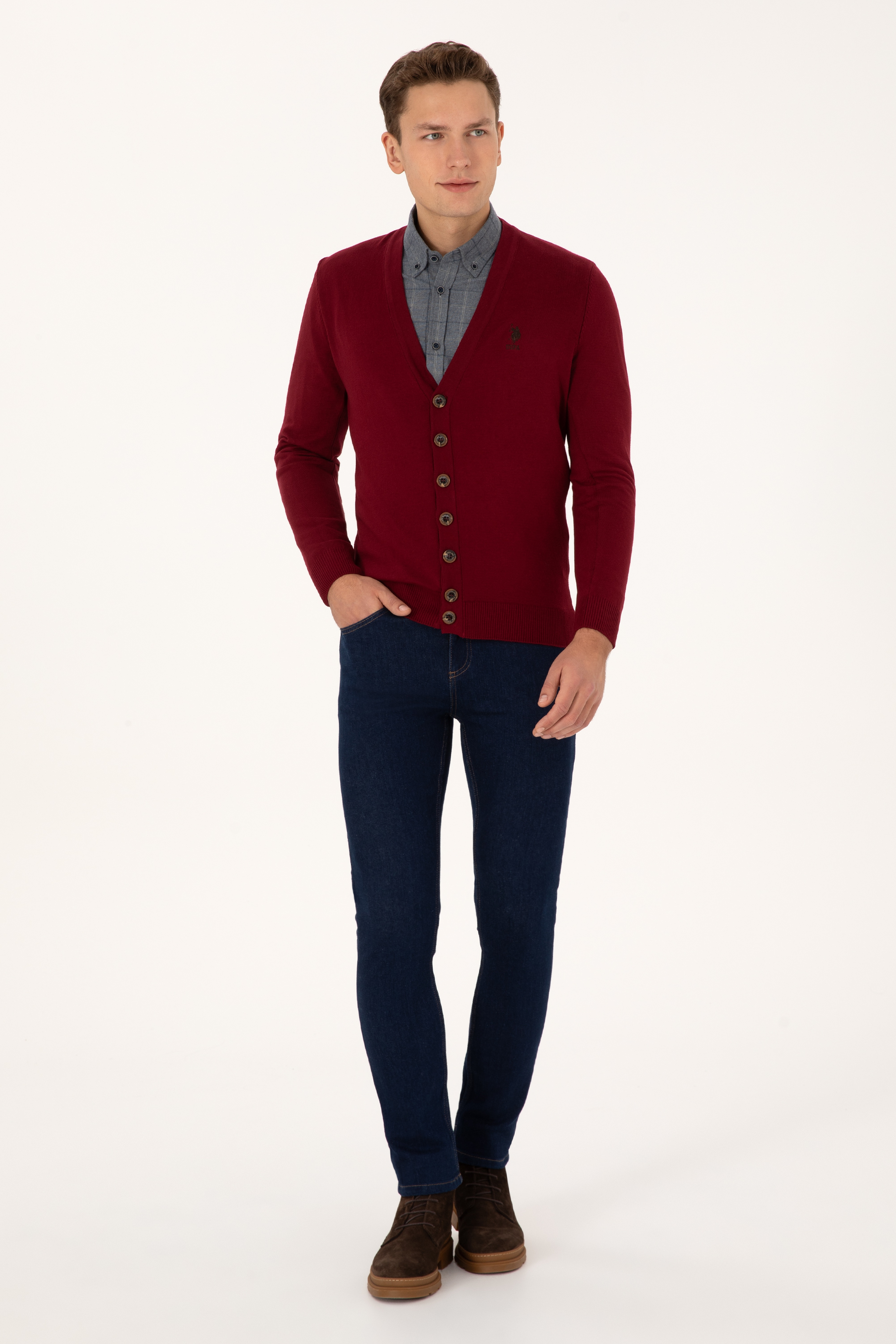 Erkek Bordo Basic Triko Hırka - Image 4