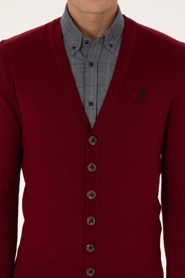 Erkek Bordo Basic Triko Hırka - 50313702035