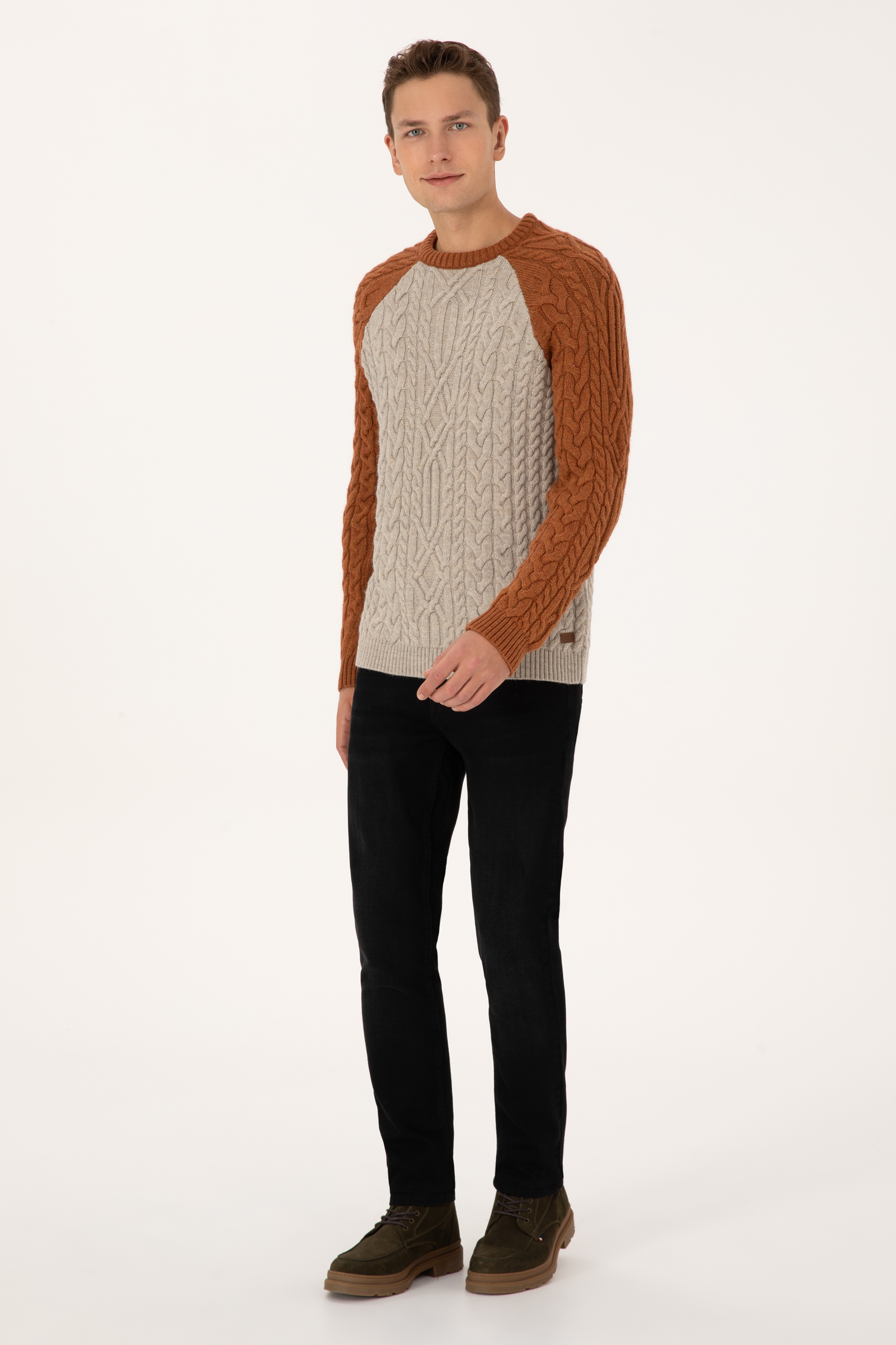 Erkek Regular Fit Bisiklet Yaka Taş Kazak - Image 4