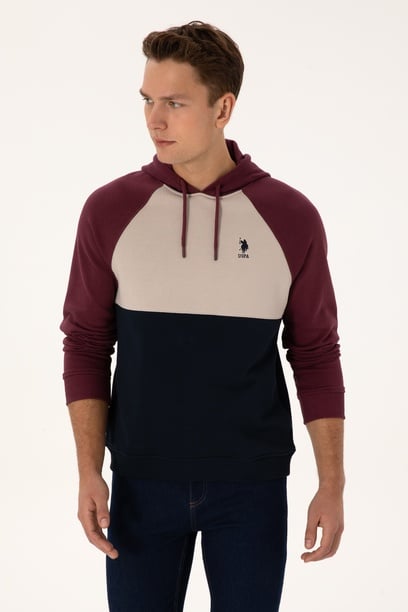 Erkek Regular Fit Kapüşonlu Bordo Sweatshirt