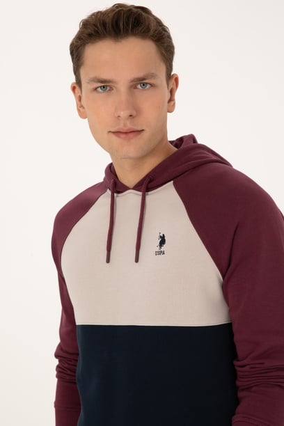 Erkek Regular Fit Kapüşonlu Bordo Sweatshirt