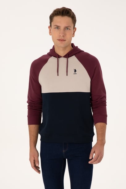 Erkek Regular Fit Kapüşonlu Bordo Sweatshirt