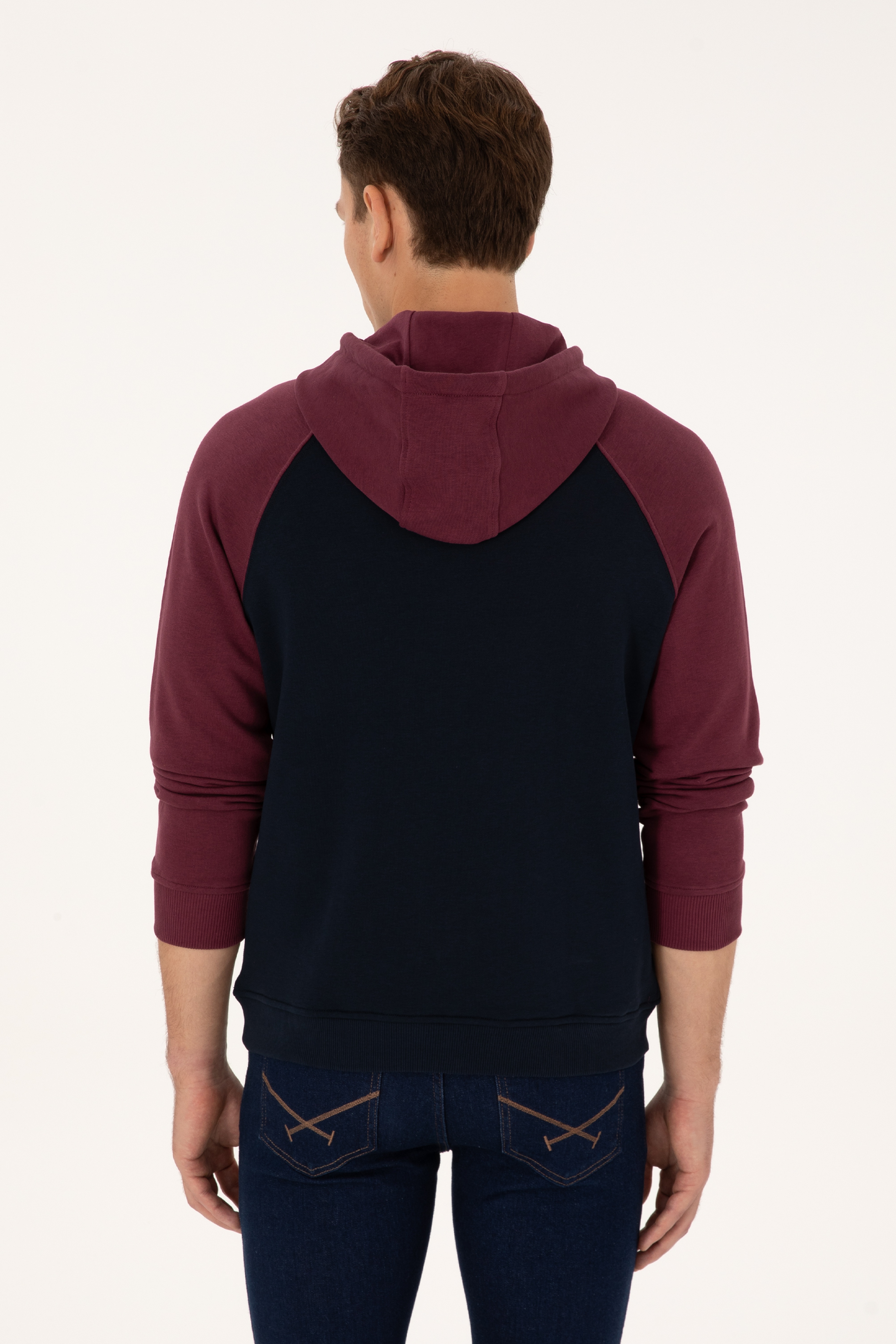 Erkek Regular Fit Kapüşonlu Bordo Sweatshirt - Image 5