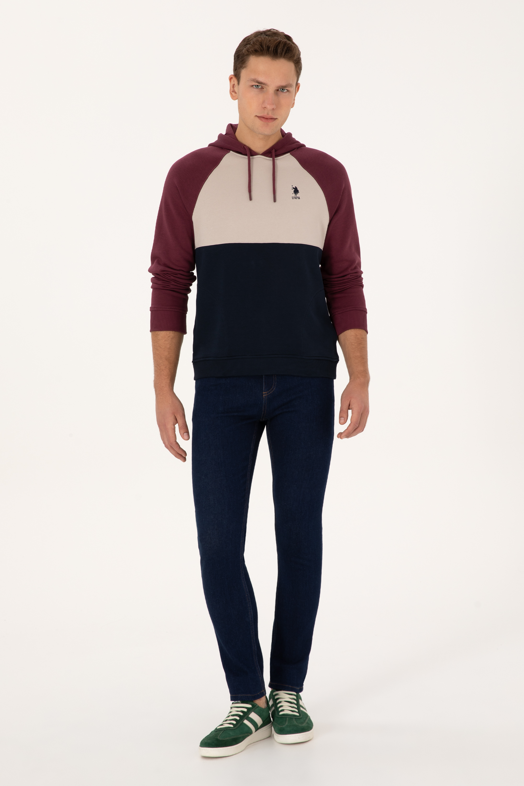 Erkek Regular Fit Kapüşonlu Bordo Sweatshirt