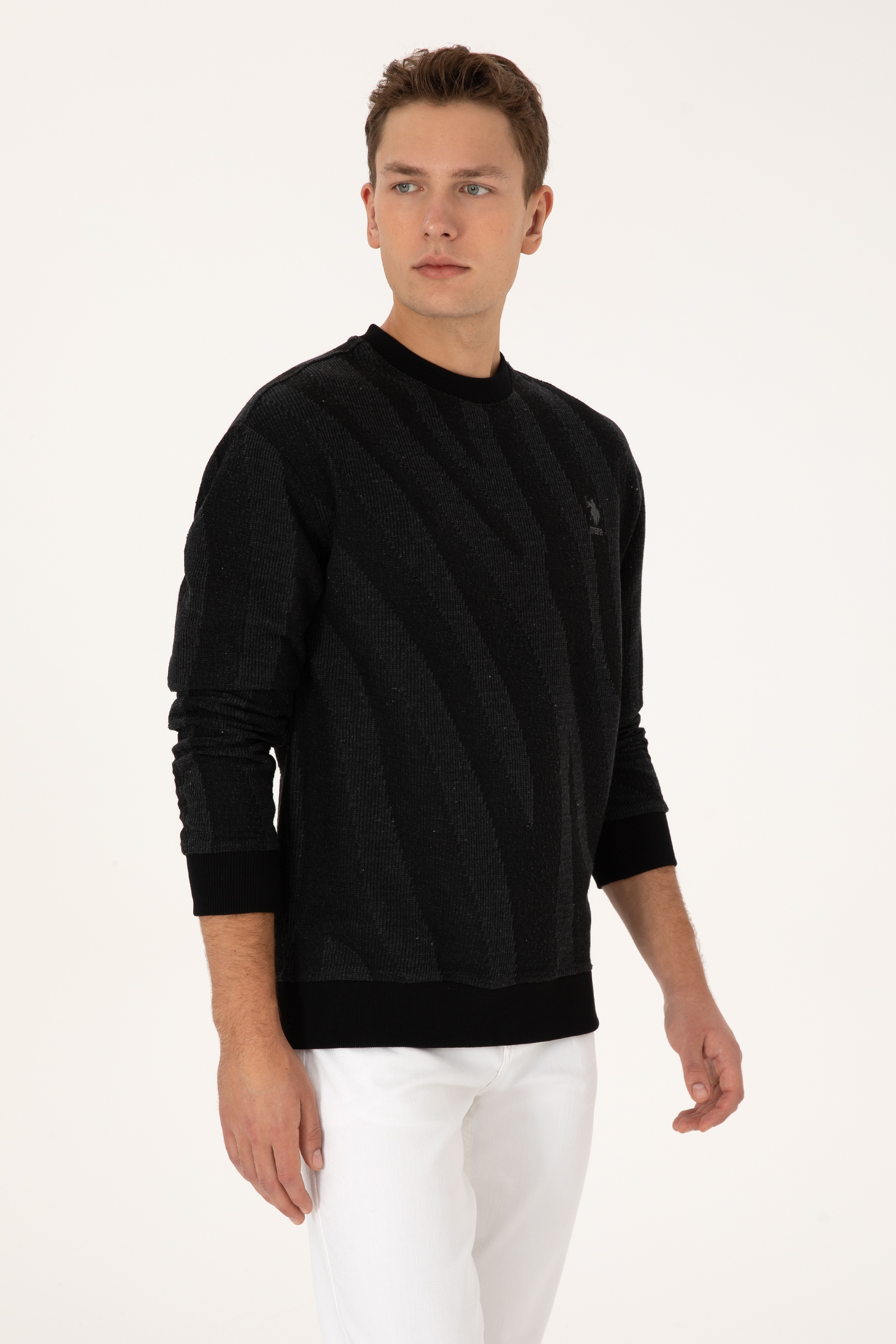 Erkek Comfort Fit Bisiklet Yaka Siyah Sweatshirt