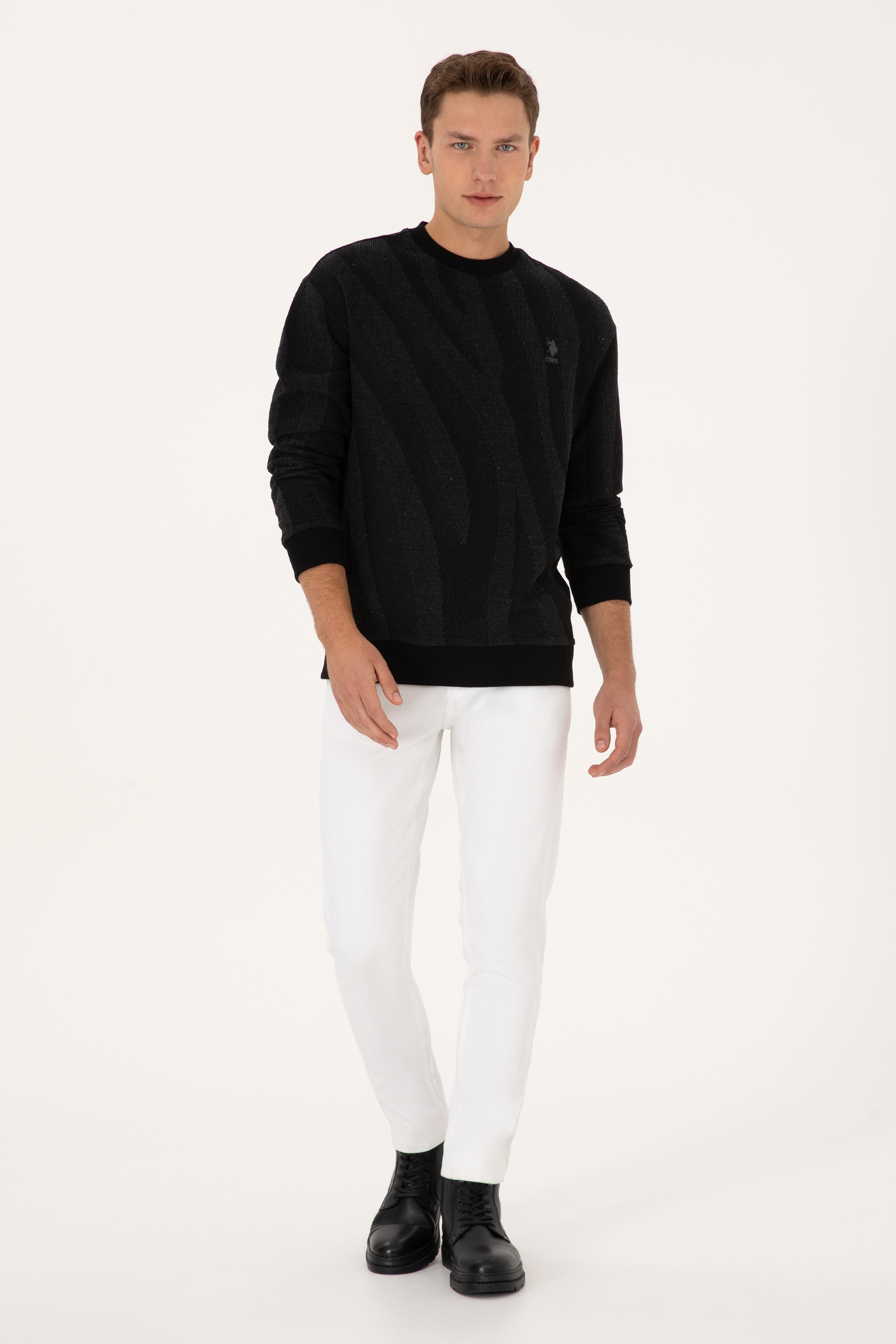 Erkek Comfort Fit Bisiklet Yaka Siyah Sweatshirt