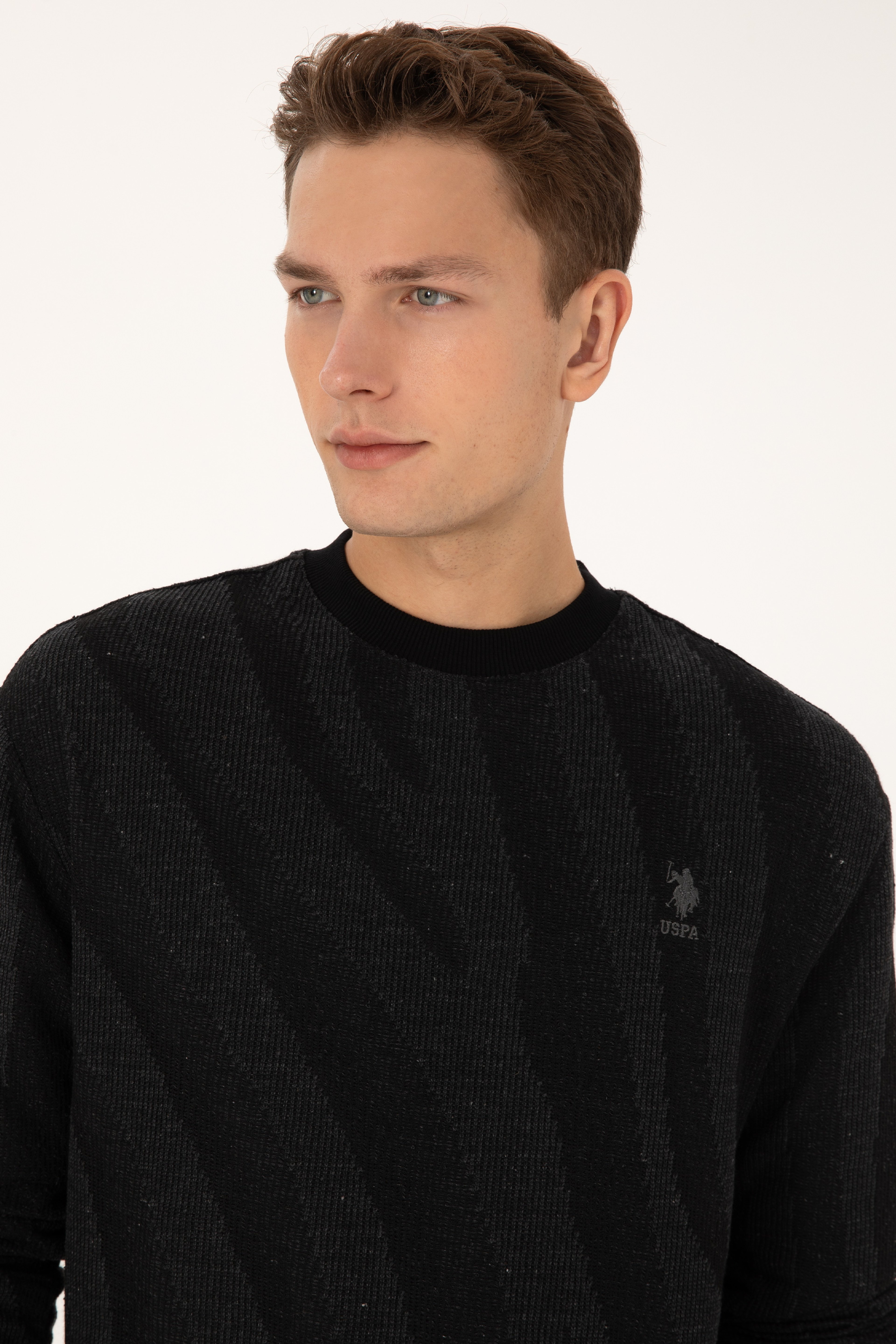 Erkek Comfort Fit Bisiklet Yaka Siyah Sweatshirt