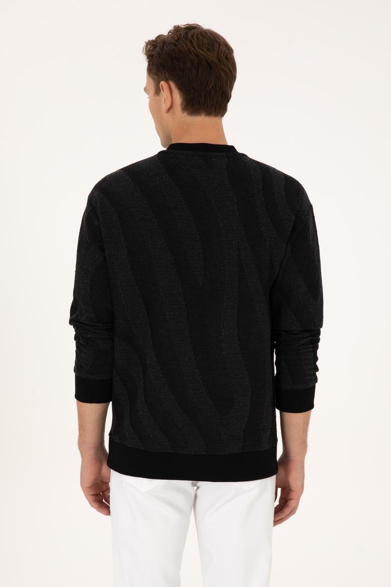 Erkek Comfort Fit Bisiklet Yaka Siyah Sweatshirt - 50308901008