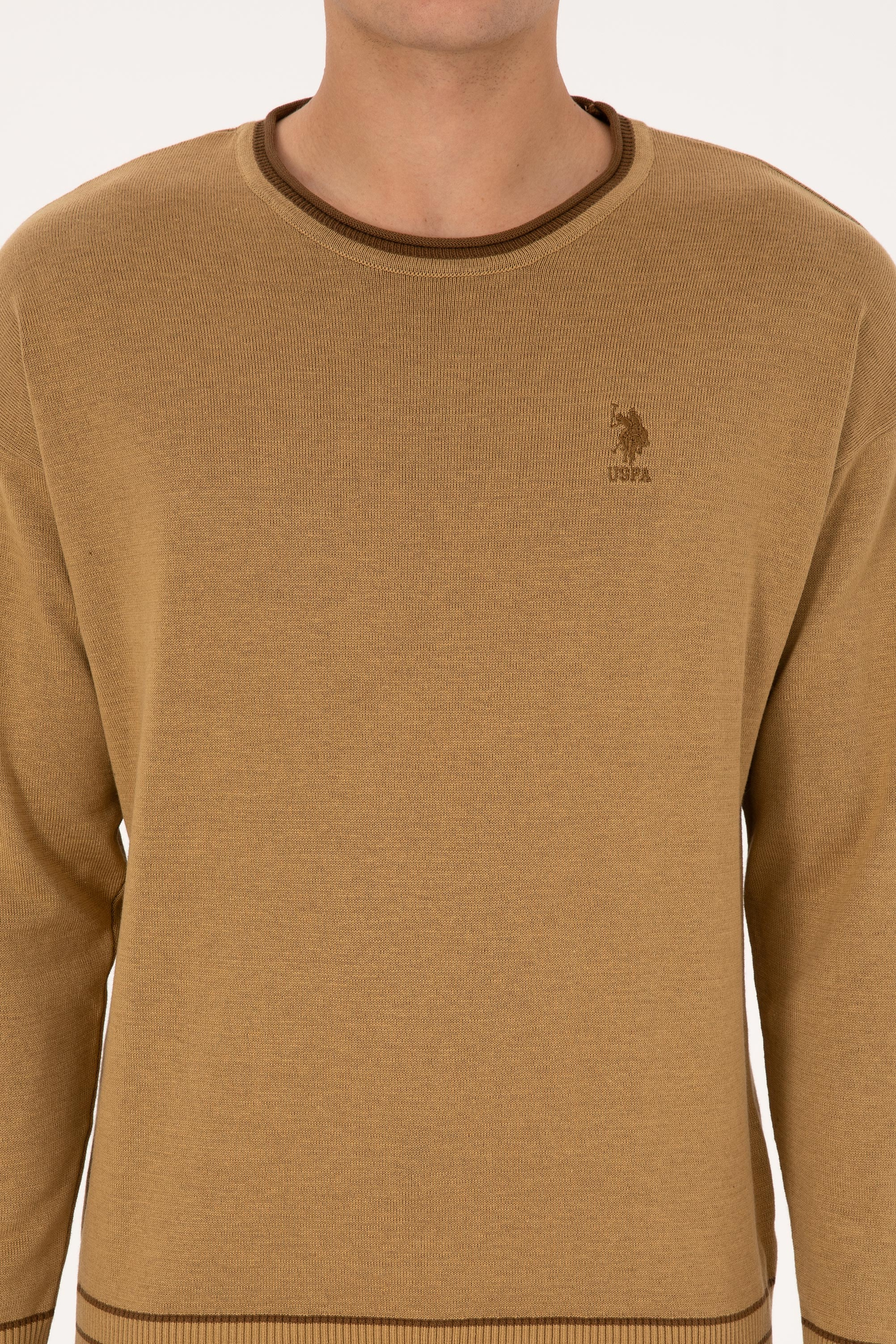 Erkek Comfort Fit Bisiklet Yaka Hardal Kazak - Image 6