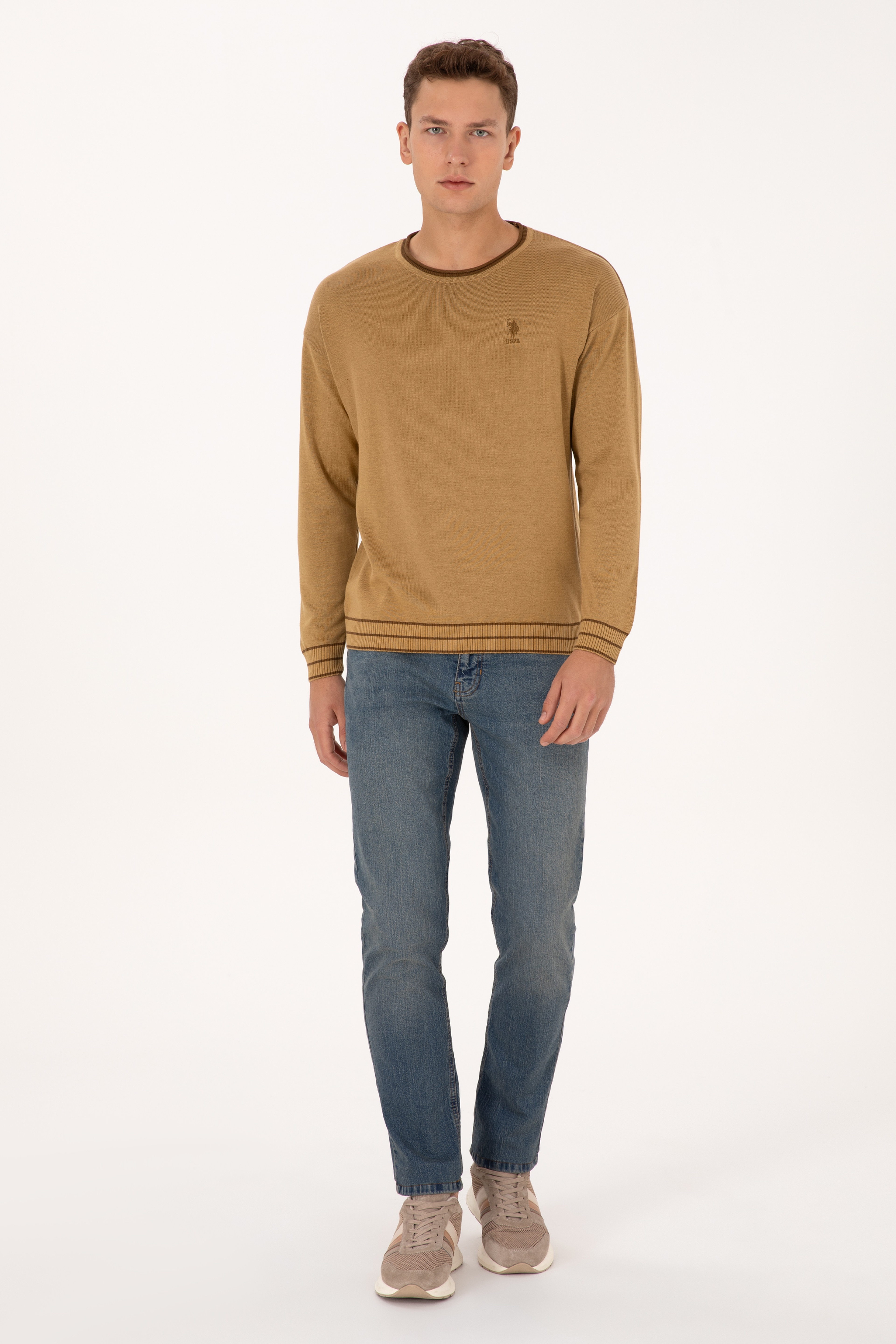 Erkek Comfort Fit Bisiklet Yaka Hardal Kazak - Image 4