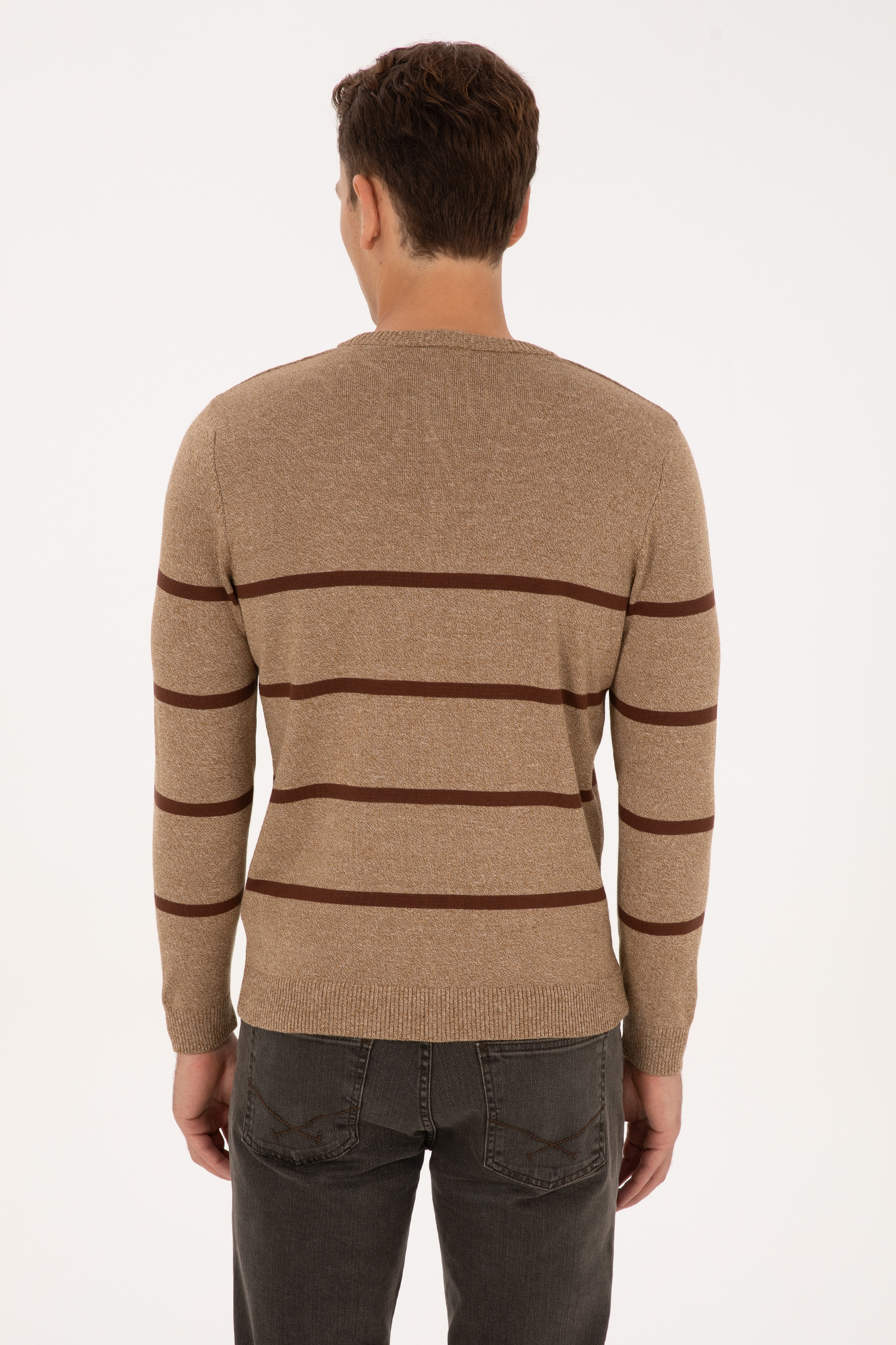 Erkek Slim Fit Bisiklet Yaka Haki Kazak - Image 5