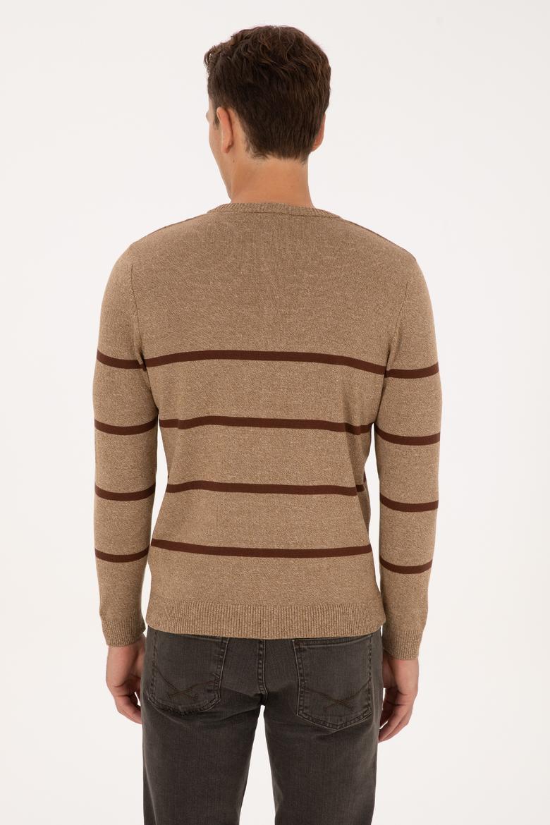 Erkek Slim Fit Bisiklet Yaka Haki Kazak - 50314976007