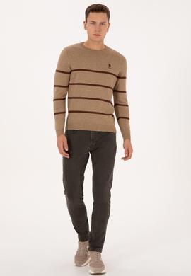 Erkek Slim Fit Bisiklet Yaka Haki Kazak - 50314976007