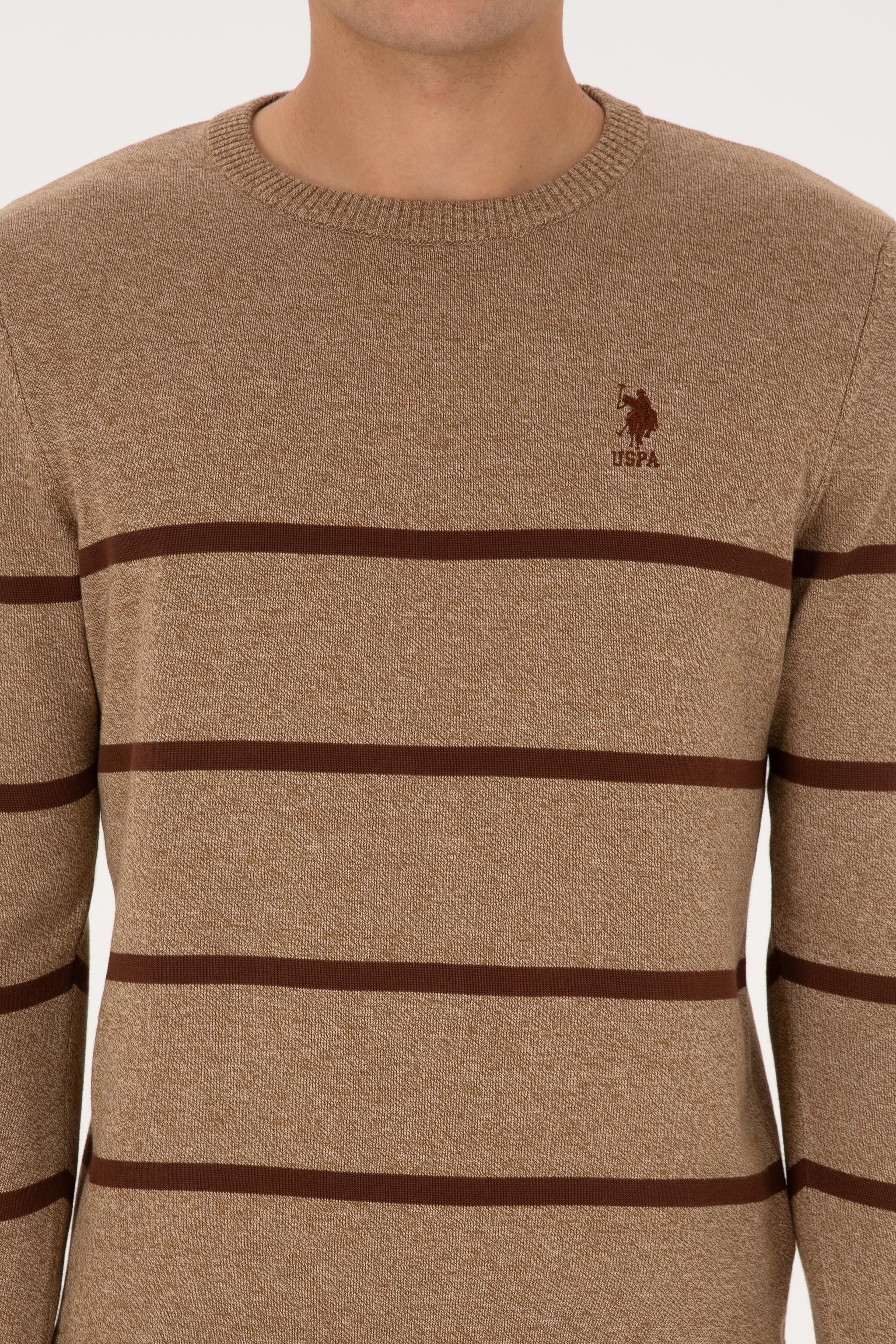Erkek Slim Fit Bisiklet Yaka Haki Kazak