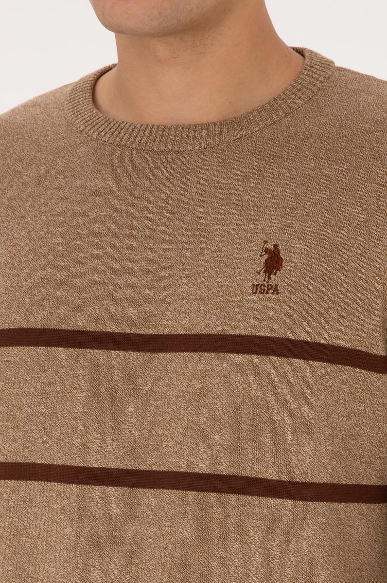 Erkek Slim Fit Bisiklet Yaka Haki Kazak