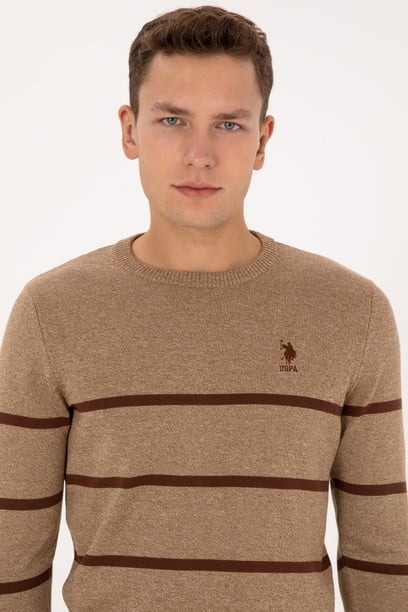 Erkek Slim Fit Bisiklet Yaka Haki Kazak