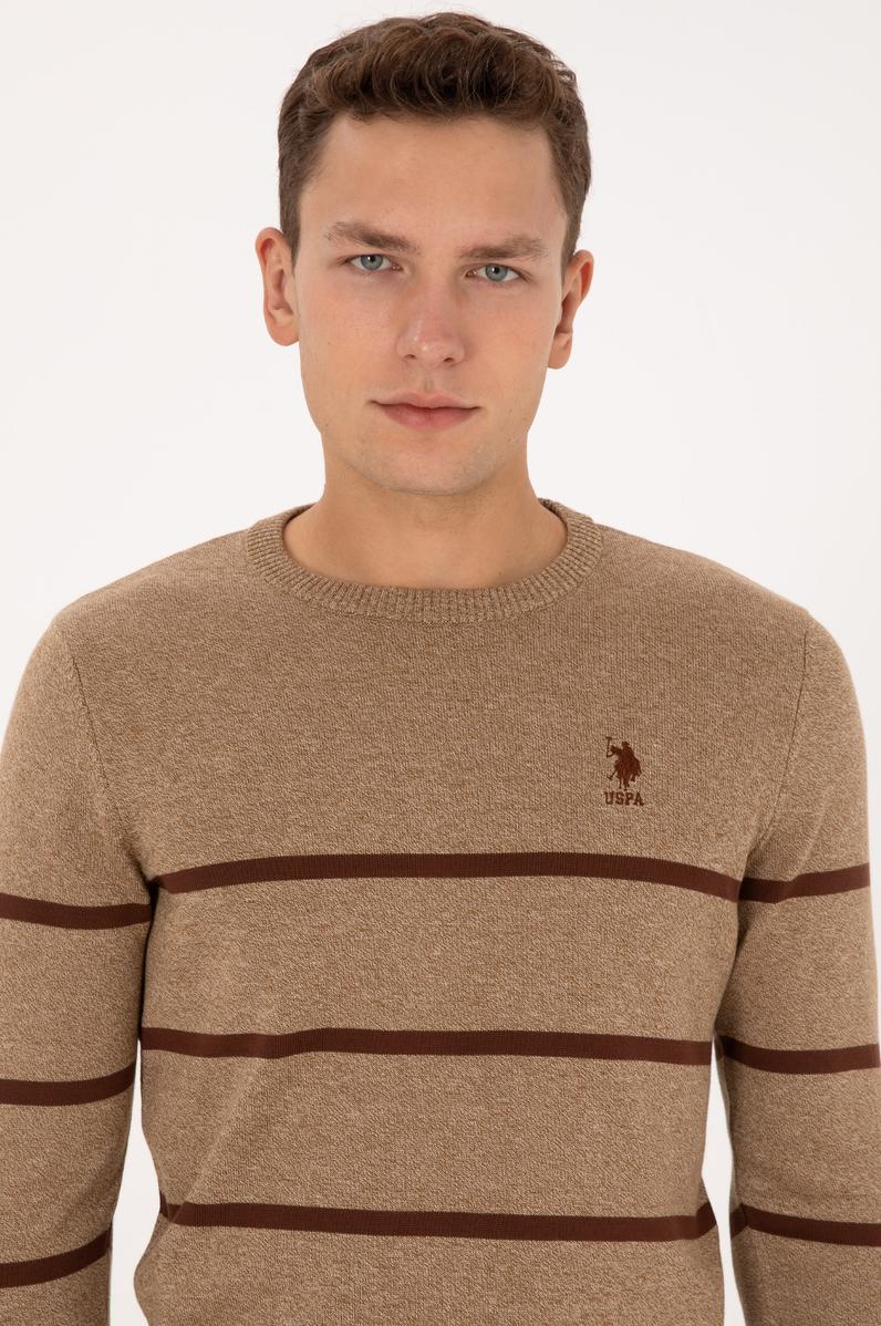 Erkek Slim Fit Bisiklet Yaka Haki Kazak