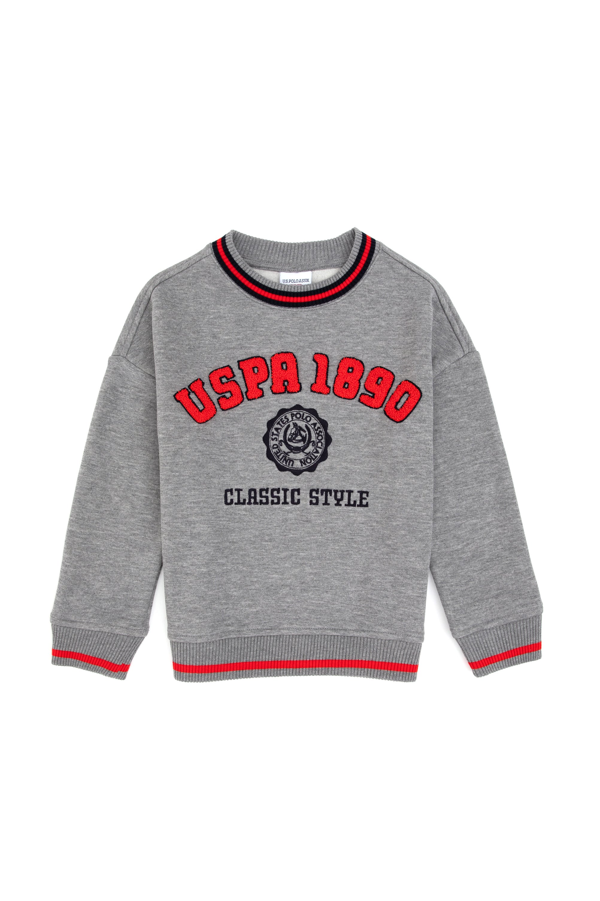 Erkek Çocuk Gri Melanj Bisiklet Yaka Sweatshirt - Image 1