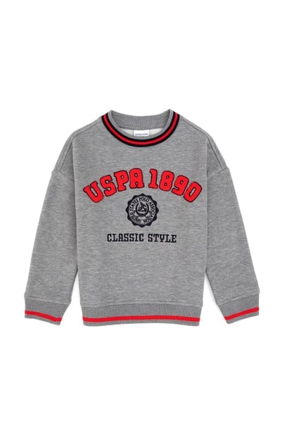Erkek Çocuk Gri Melanj Bisiklet Yaka Sweatshirt