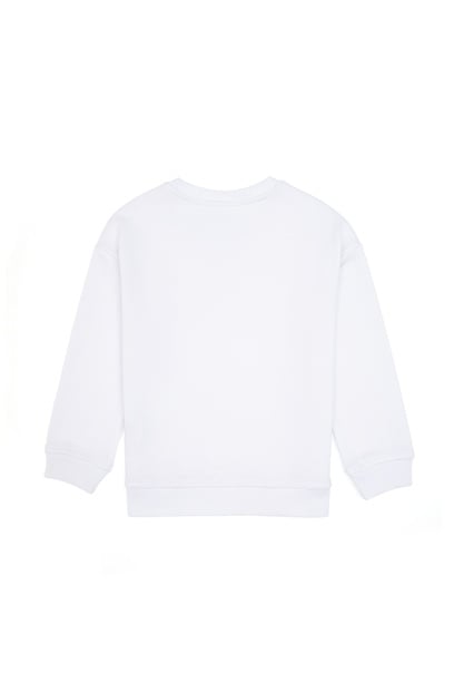 Erkek Çocuk Beyaz Basic Bisiklet Yaka Sweatshirt