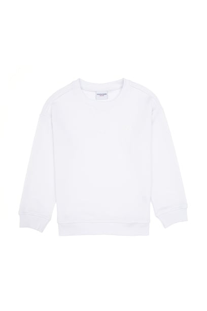 Erkek Çocuk Beyaz Basic Bisiklet Yaka Sweatshirt