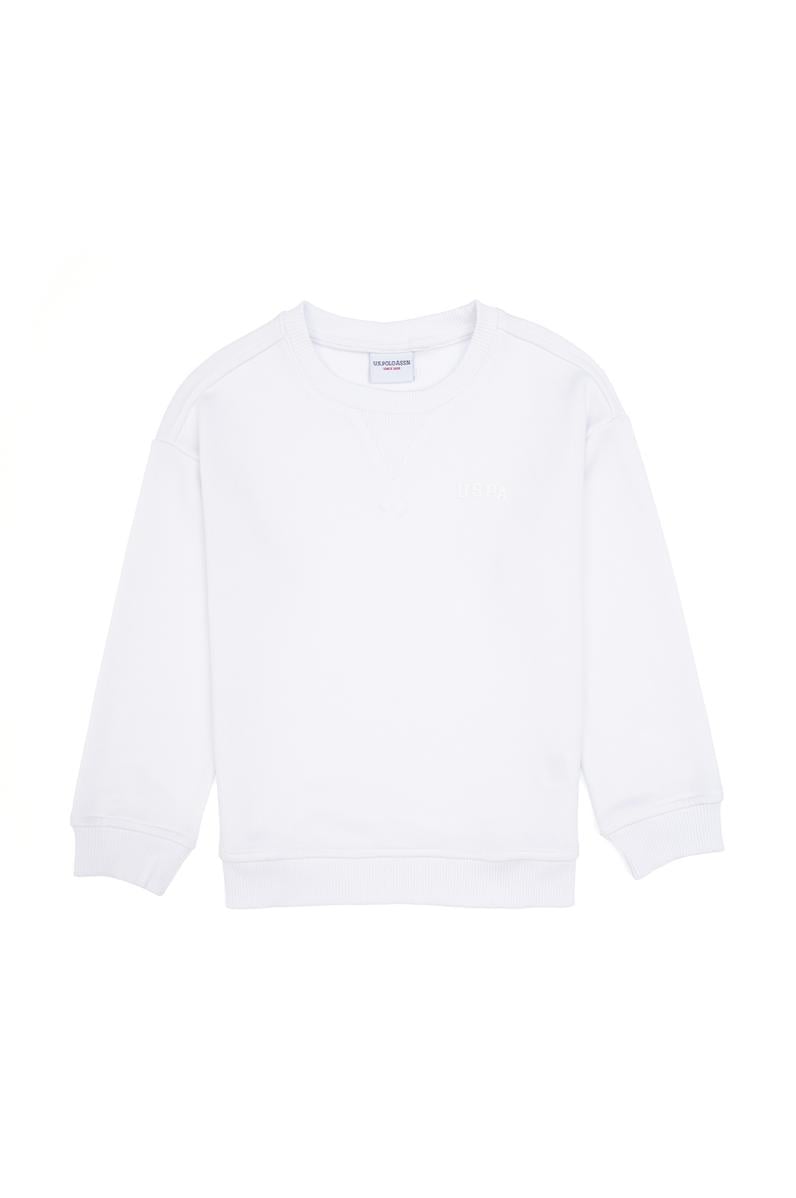 Erkek Çocuk Beyaz Basic Bisiklet Yaka Sweatshirt