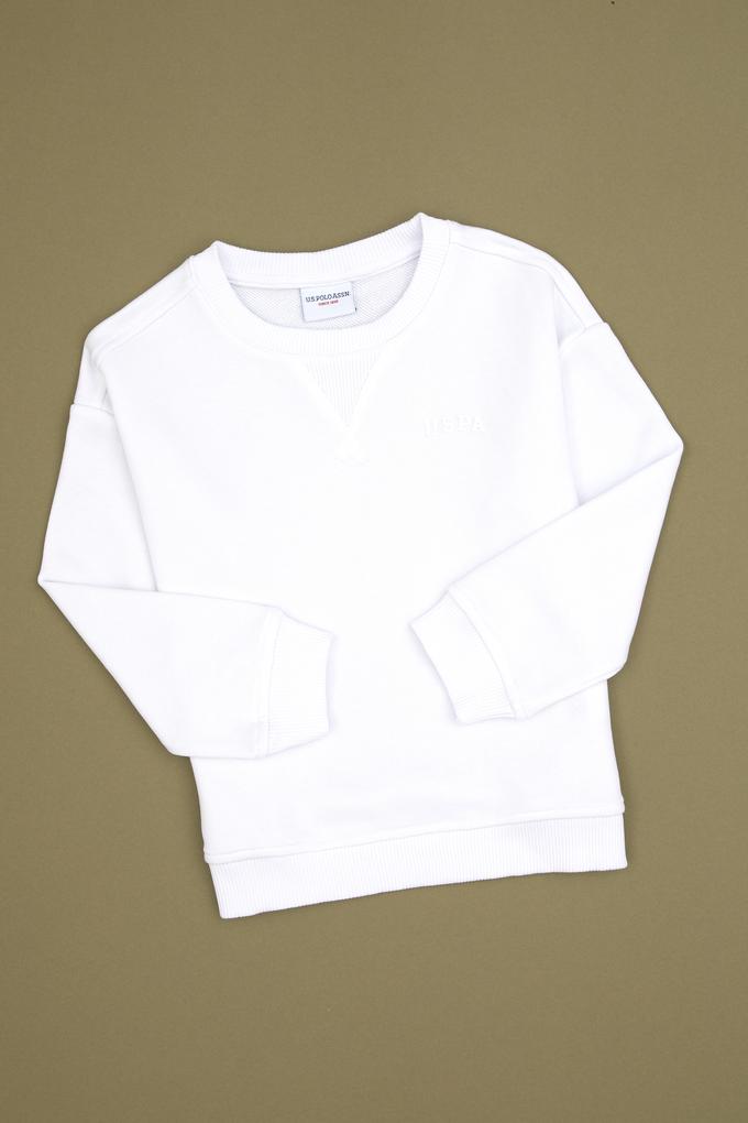 Erkek Çocuk Beyaz Basic Bisiklet Yaka Sweatshirt