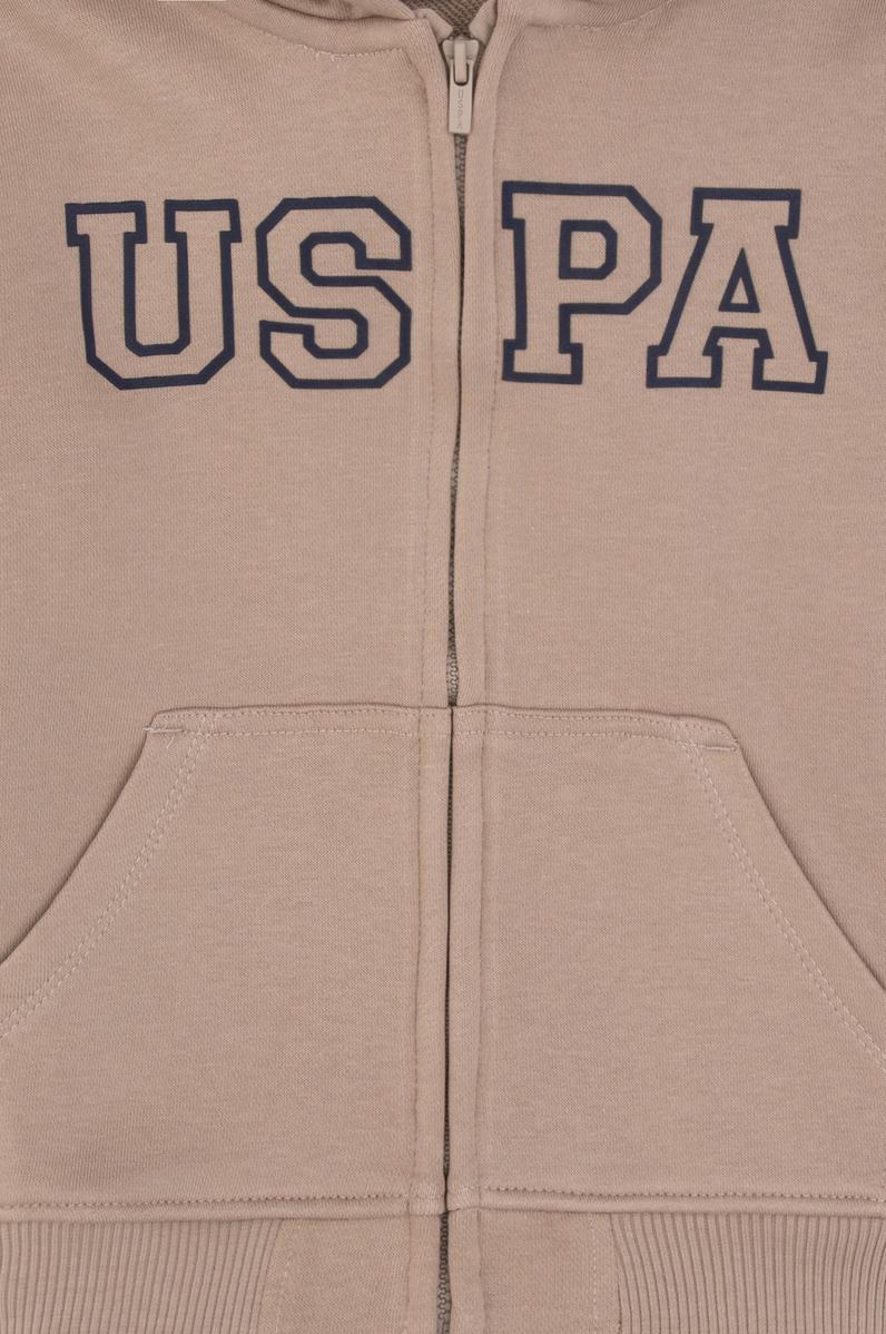 Erkek Çocuk Koyu Bej Fermuarlı Kapüşonlu Sweatshirt