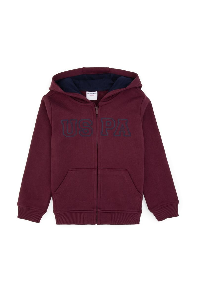 Erkek Çocuk Bordo Fermuarlı Kapüşonlu Sweatshirt