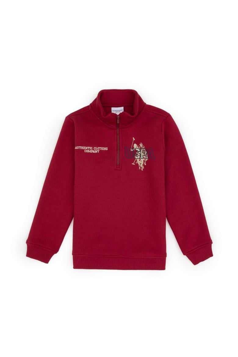 Erkek Çocuk Koyu Frambuaz Şardonlu Yarım Fermuarlı Sweatshirt