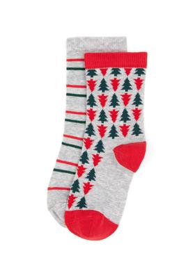 Kız Çocuk Kırmızı Yılbaşı Temalı 2'li Soket Çorap - 50318078003