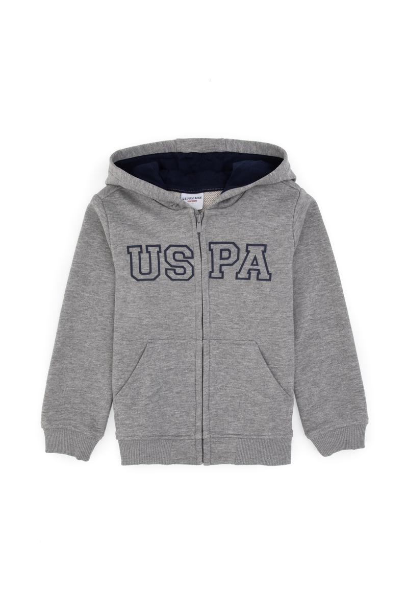 Erkek Çocuk Gri Melanj Fermuarlı Kapüşonlu Sweatshirt