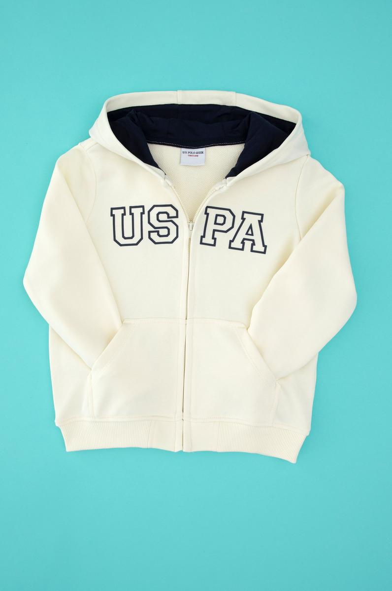 Erkek Çocuk Krem Fermuarlı Kapüşonlu Sweatshirt