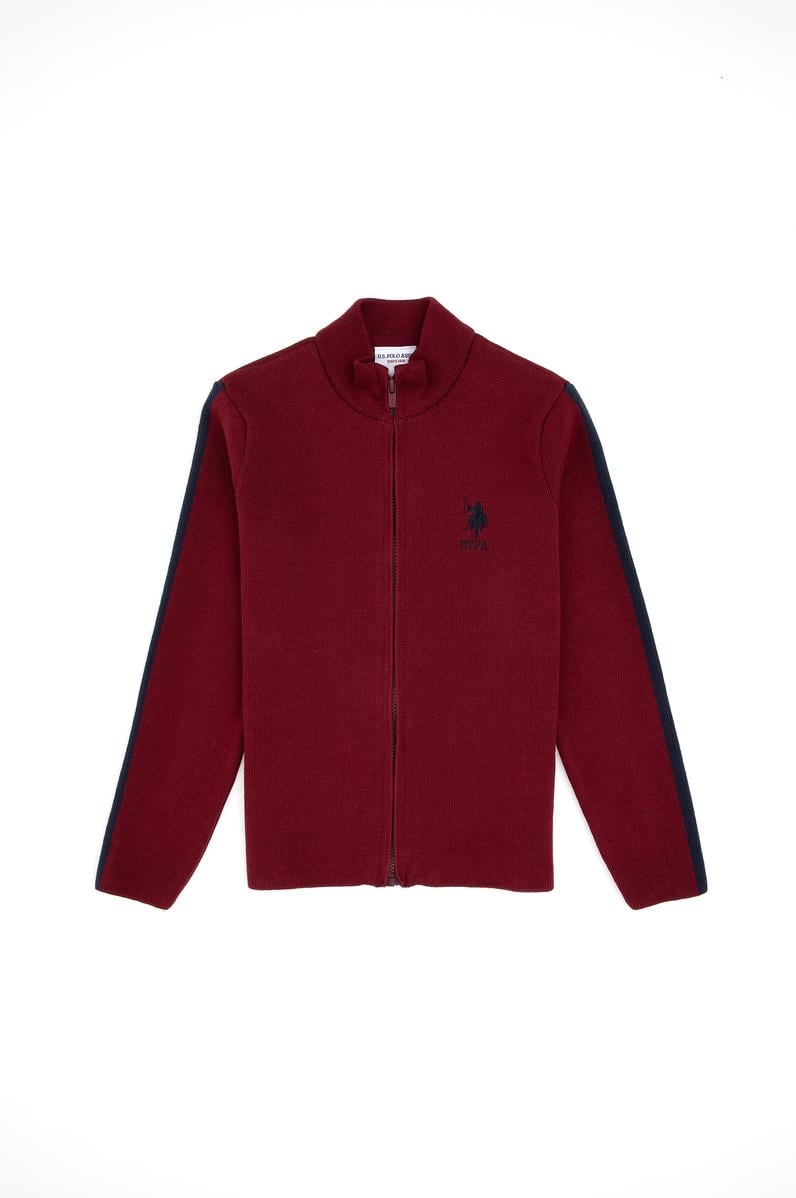 Erkek Çocuk Bordo Fermuarlı Triko Hırka